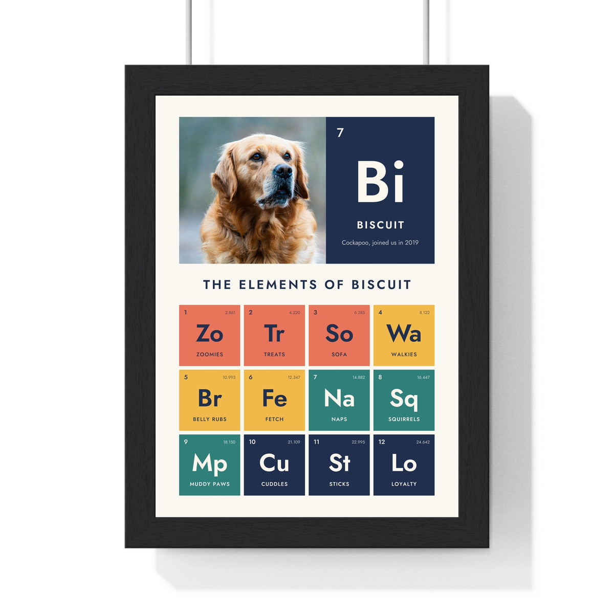 Personalised Dog Periodic Table Print - framed personalised dog periodic table print