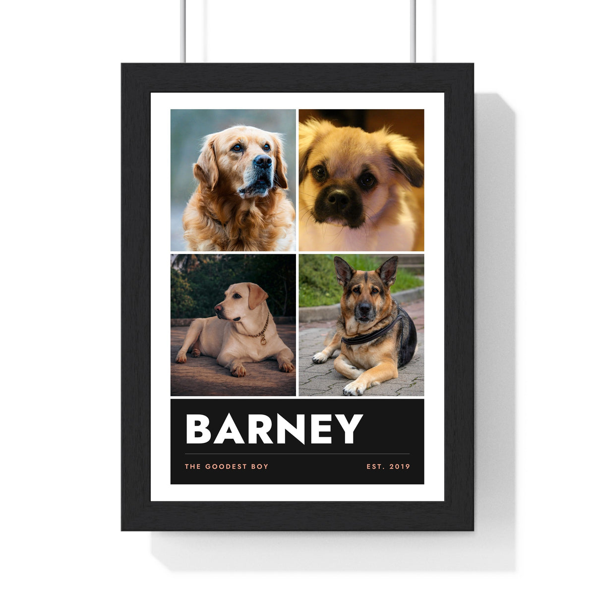 Personalised Dog Photo Collage Print with Name - framed personalised dog photo collage print with name