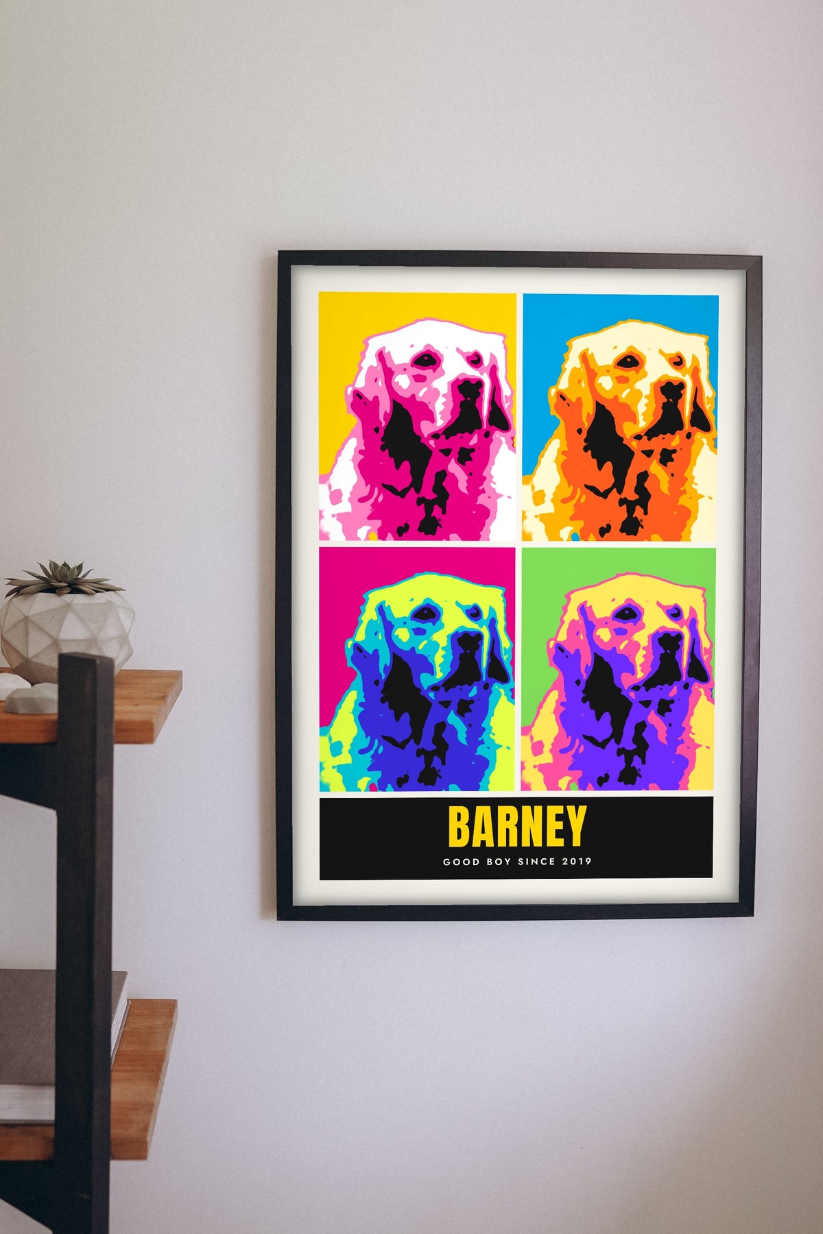 Personalised Dog Pop Art Print - hanging on a living room wall