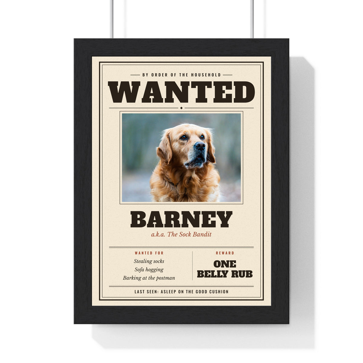 Personalised Dog Wanted Poster Print - framed personalised dog wanted poster print