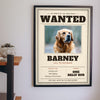 Personalised Dog Wanted Poster Print - hanging on a living room wall