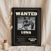 Personalised Dog Wanted Poster Print - leaning in a frame, dark colourway