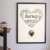 Personalised Dog Word Art Print - hanging on a living room wall