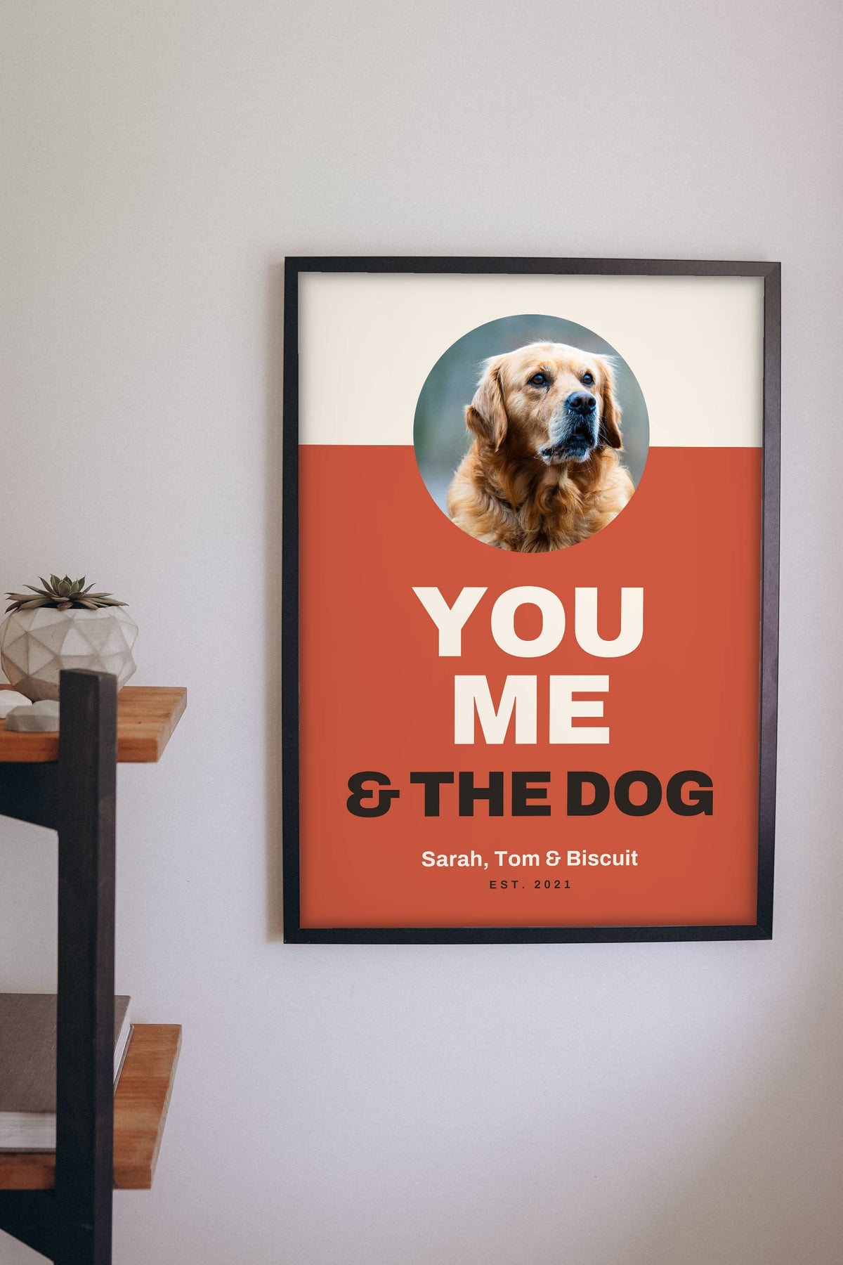 Personalised You, Me & the Dog Print - hanging on a living room wall