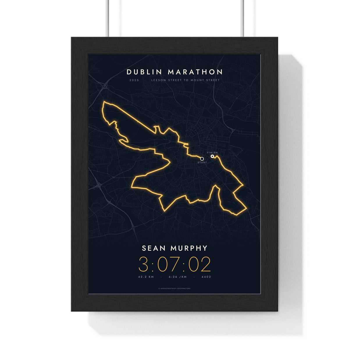 Personalised Dublin Marathon Print - framed night style Dublin Marathon route print