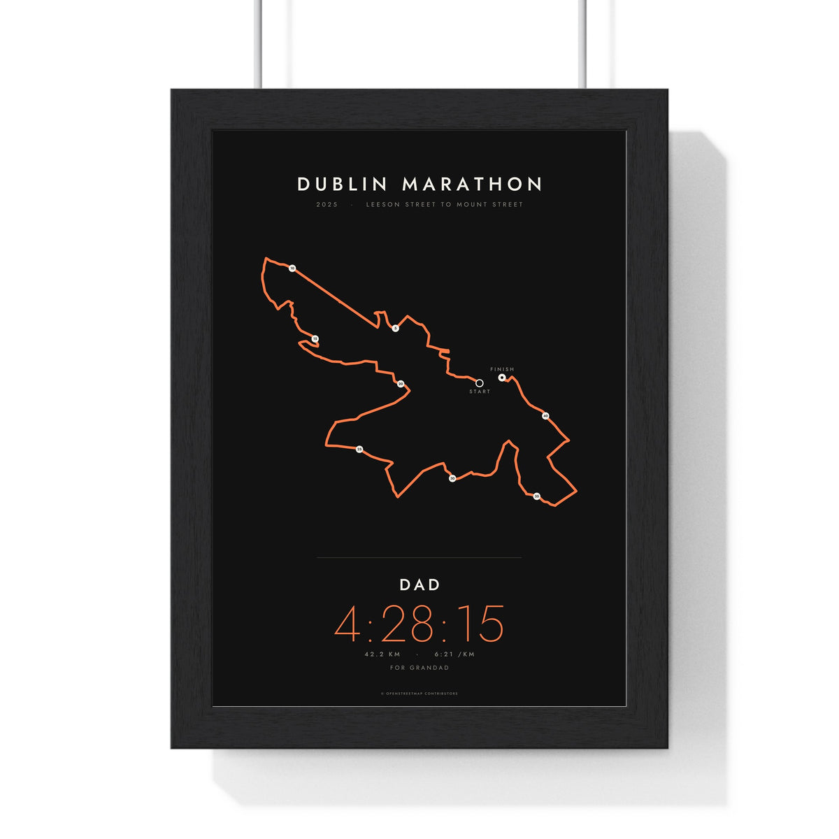 Personalised Dublin Marathon Print - framed minimal Dublin Marathon route print