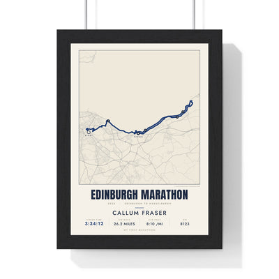 Personalised Edinburgh Marathon Print - framed street map Edinburgh Marathon route print with name and finish time