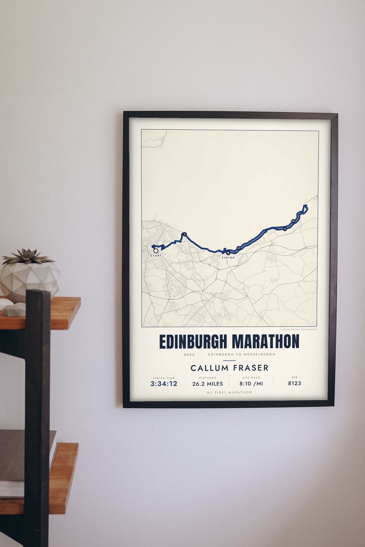 Personalised Edinburgh Marathon Print - Edinburgh Marathon route print on the hallway wall