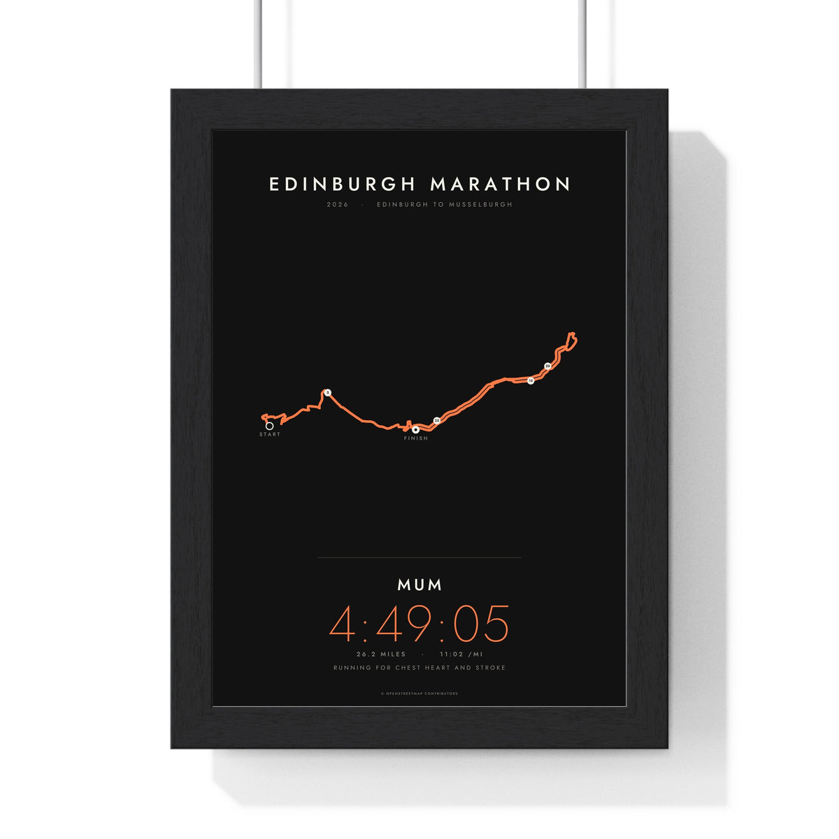 Personalised Edinburgh Marathon Print - framed minimal Edinburgh Marathon route print