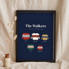 Personalised Family Christmas Jumper Print - navy Christmas jumper print leaning on a shelf