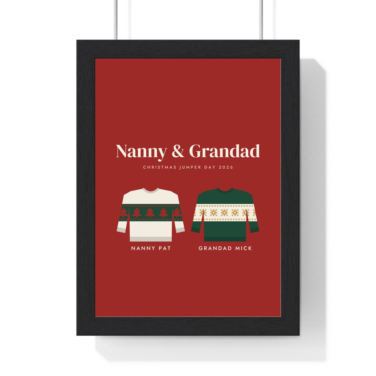 Personalised Family Christmas Jumper Print - framed Christmas red version for Nanny and Grandad