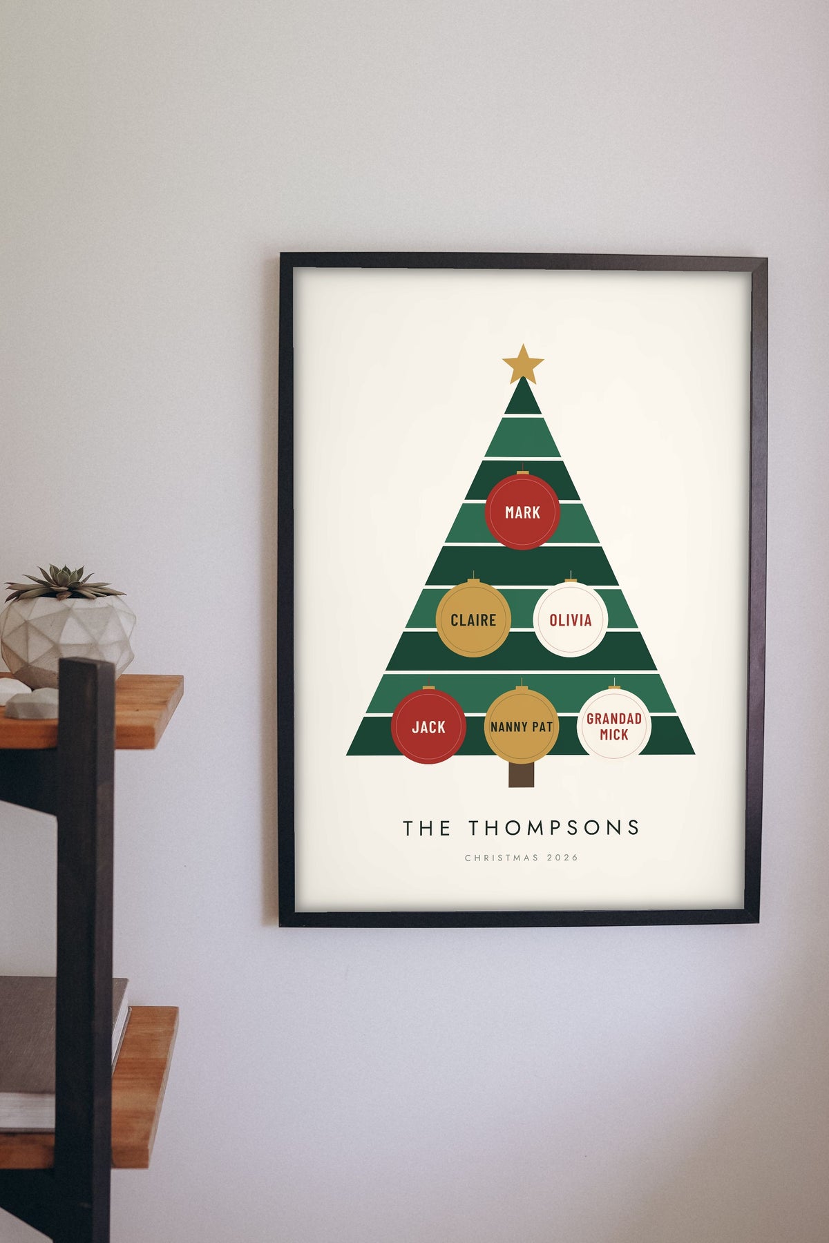 Personalised Family Christmas Tree Print - family Christmas tree print on the wall
