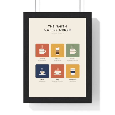 Personalised Family Coffee Order Print - framed cream coffee order for six