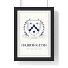 Personalised Family Crest Print - framed white and navy Harrington family crest print