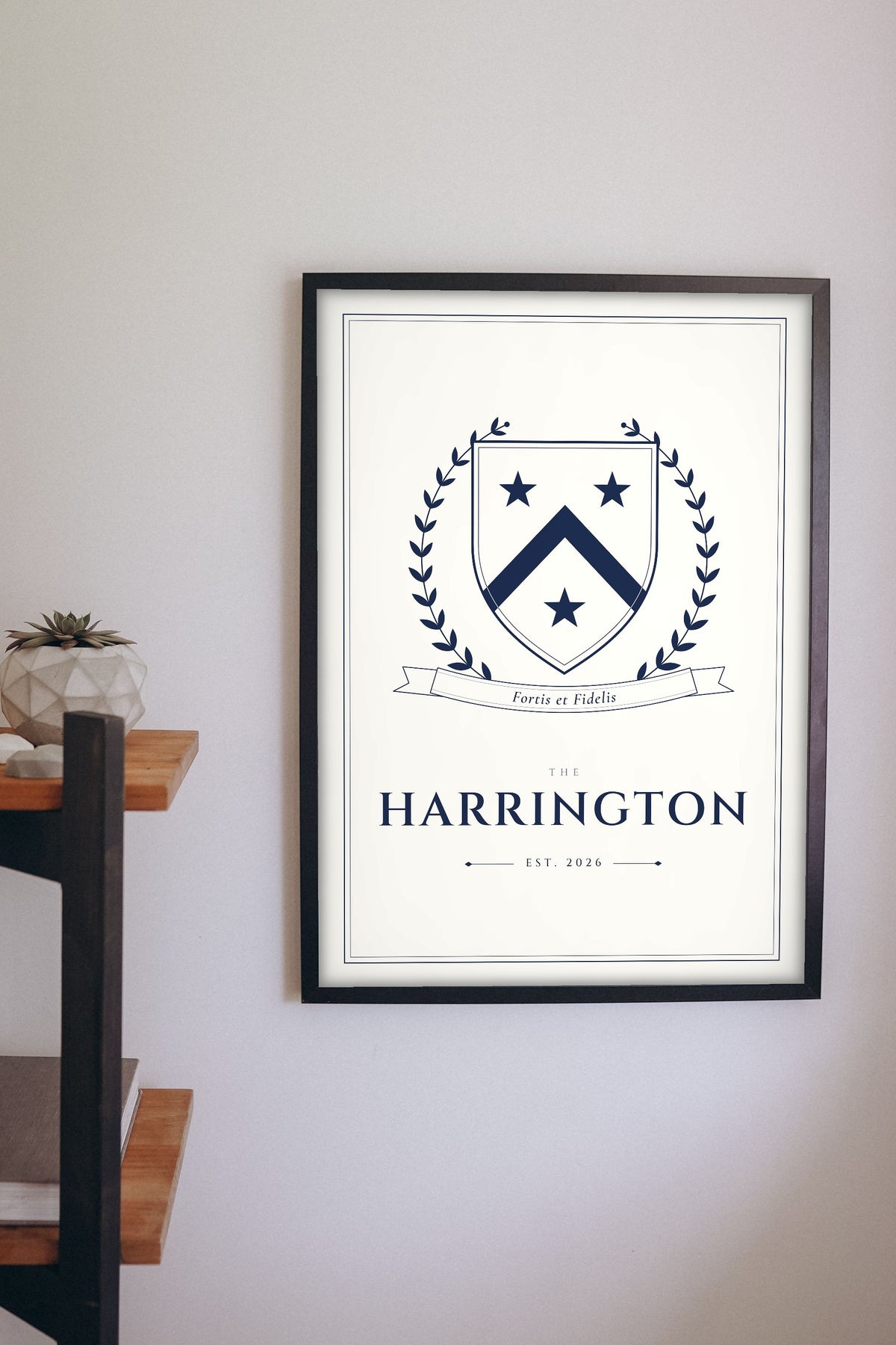 Personalised Family Crest Print - family crest print on a hallway wall