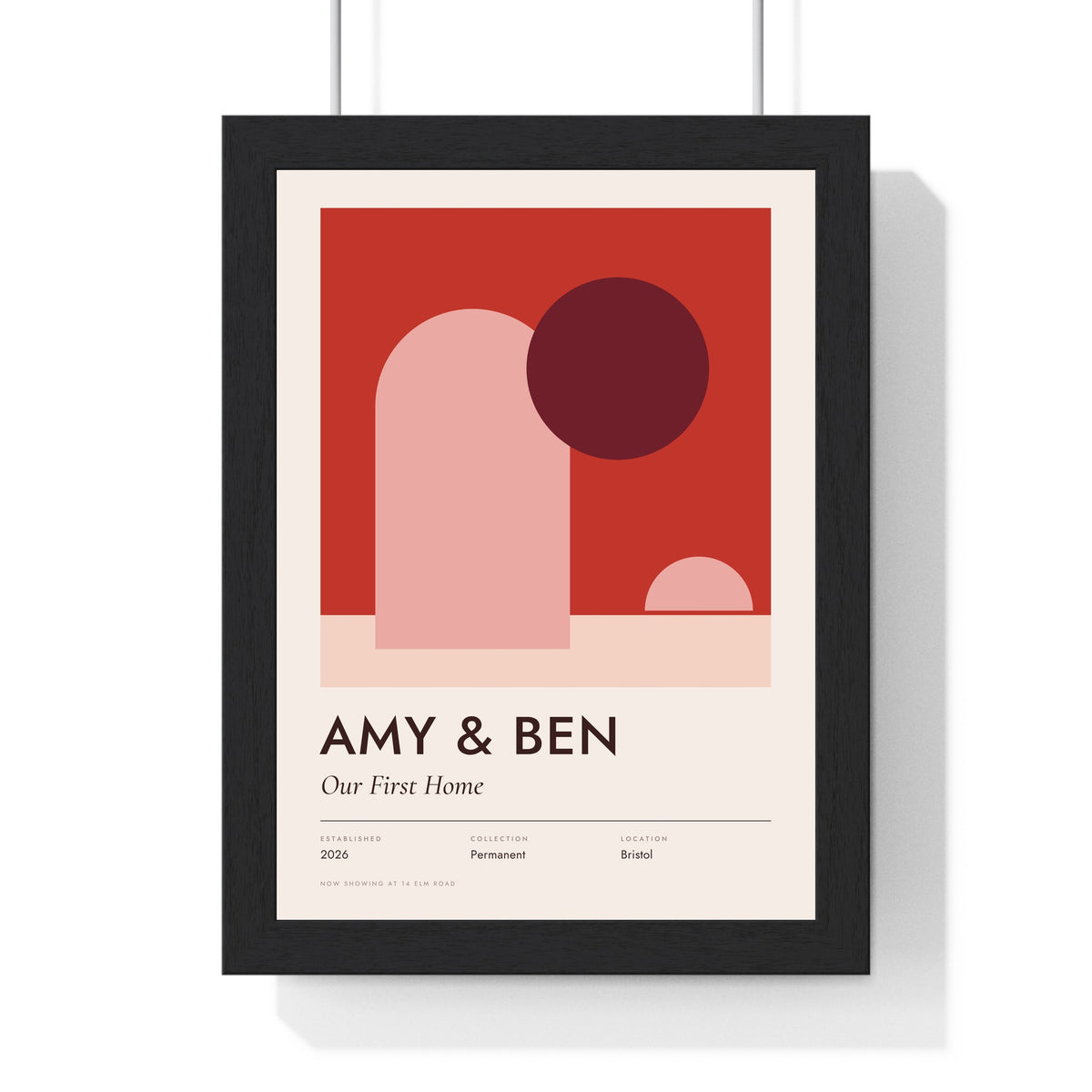 Personalised Family Exhibition Print - framed pink first home exhibition print