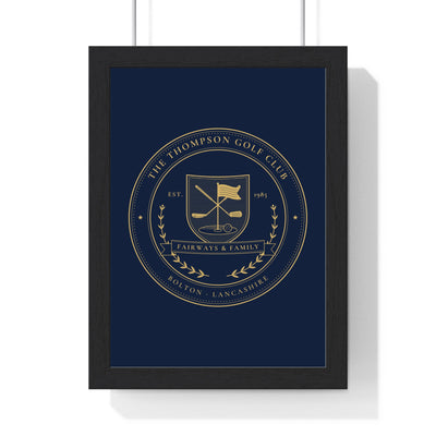 Personalised Family Golf Club Crest Print - framed gold on navy family golf club crest print