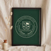 Personalised Family Golf Club Crest Print - cream on forest green crest for the Holloway Golf Club
