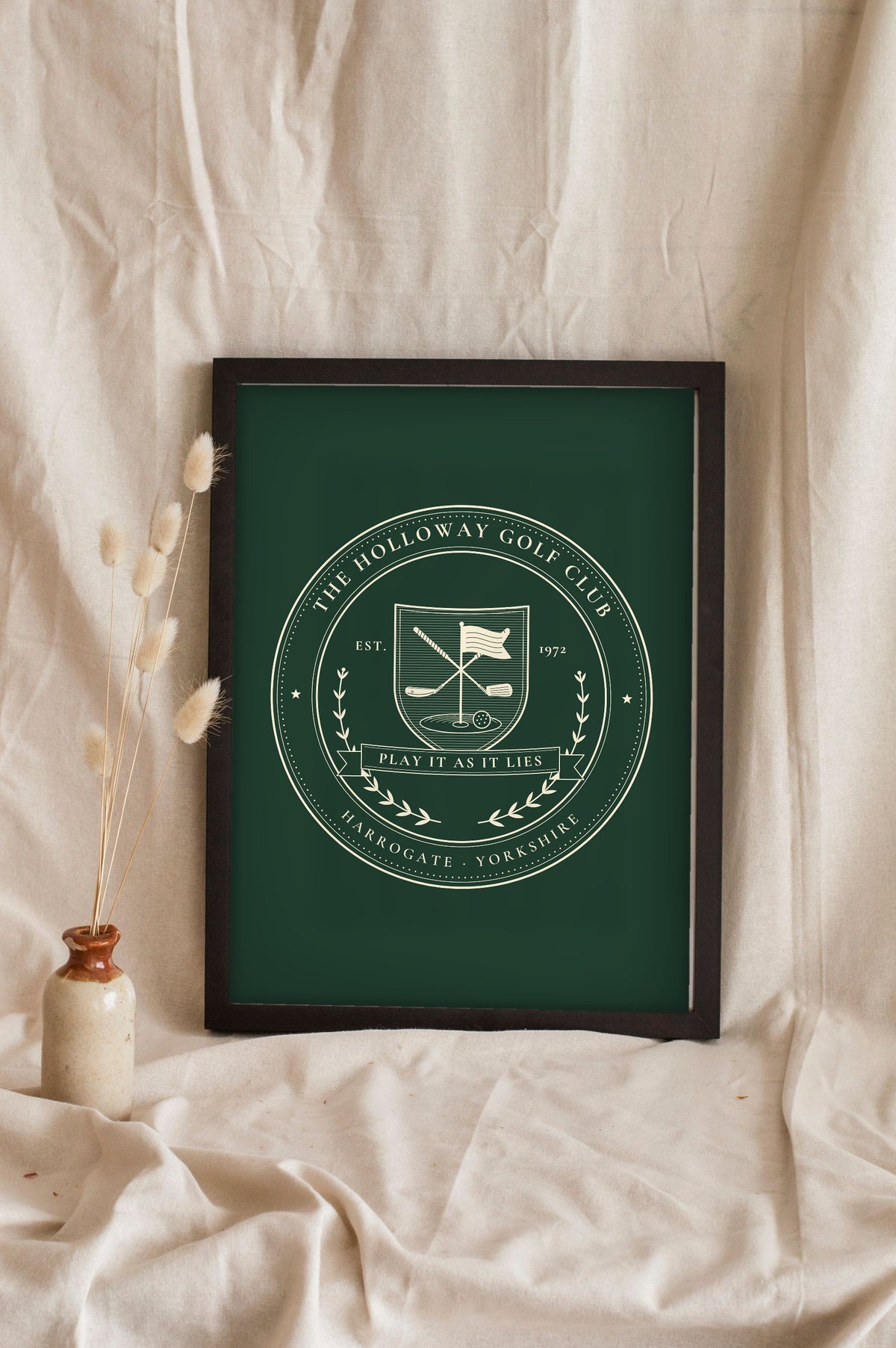 Personalised Family Golf Club Crest Print - cream on forest green crest for the Holloway Golf Club