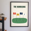 Personalised Family Golf Print - family golf flags print on the hallway wall