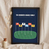 Personalised Family Golf Print - navy six flag family golf print leaning on a shelf