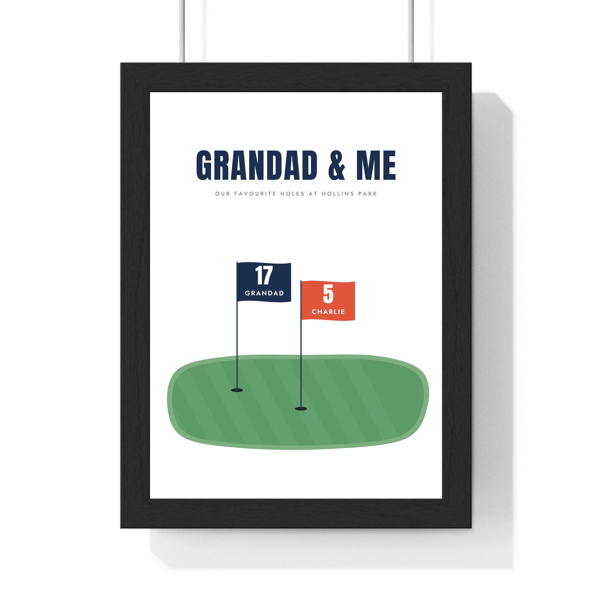 Personalised Family Golf Print - framed white version for Grandad and grandson