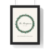 Personalised Christmas Wreath Print - framed ivory Christmas wreath print with the family name in script