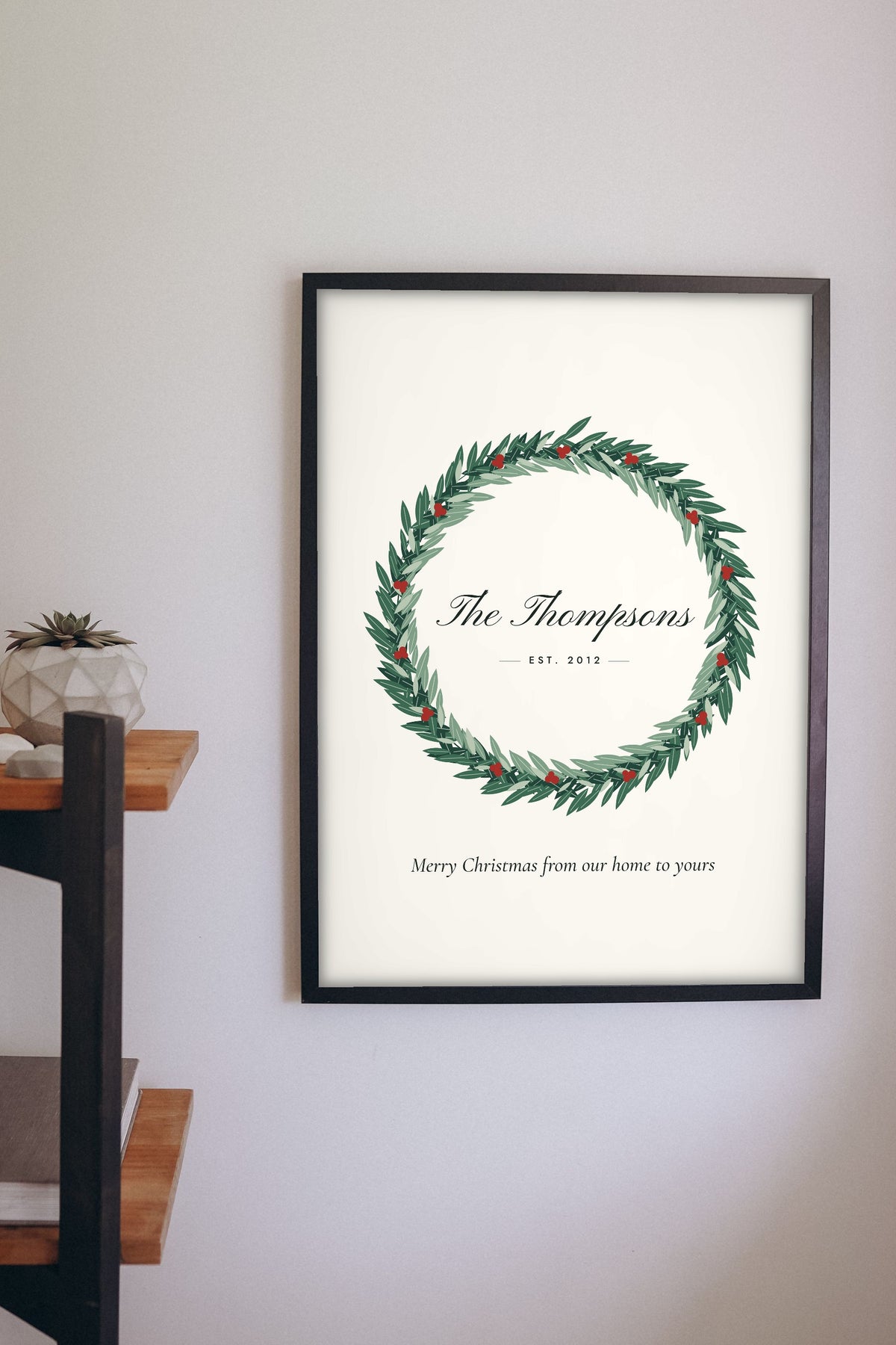 Personalised Christmas Wreath Print - family name wreath print on the wall