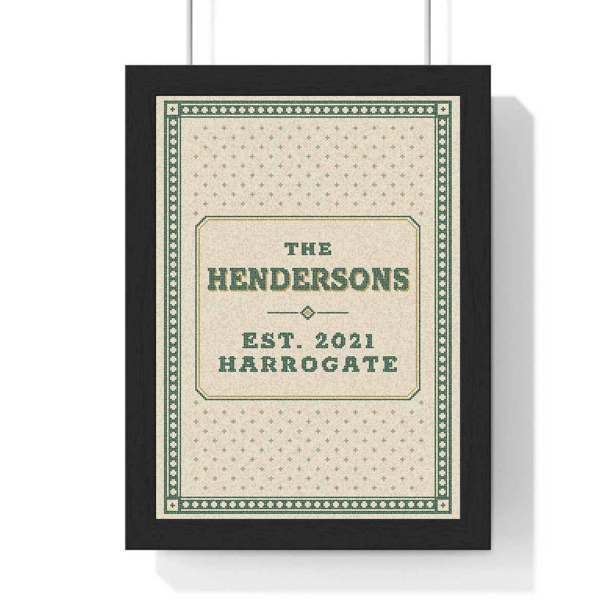 Personalised Family Name Mosaic Print - framed heritage green mosaic tile family name print for the Hendersons