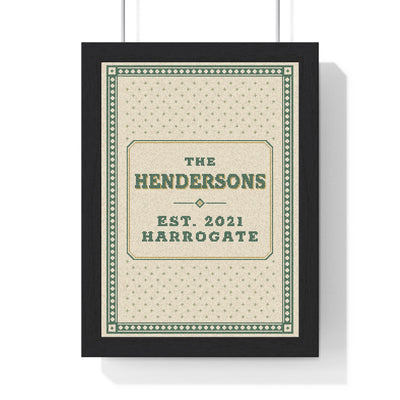 Personalised Family Name Mosaic Print - framed heritage green mosaic tile family name print for the Hendersons