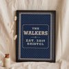 Personalised Family Name Mosaic Print - navy and cream tiled Walkers print leaning on a shelf