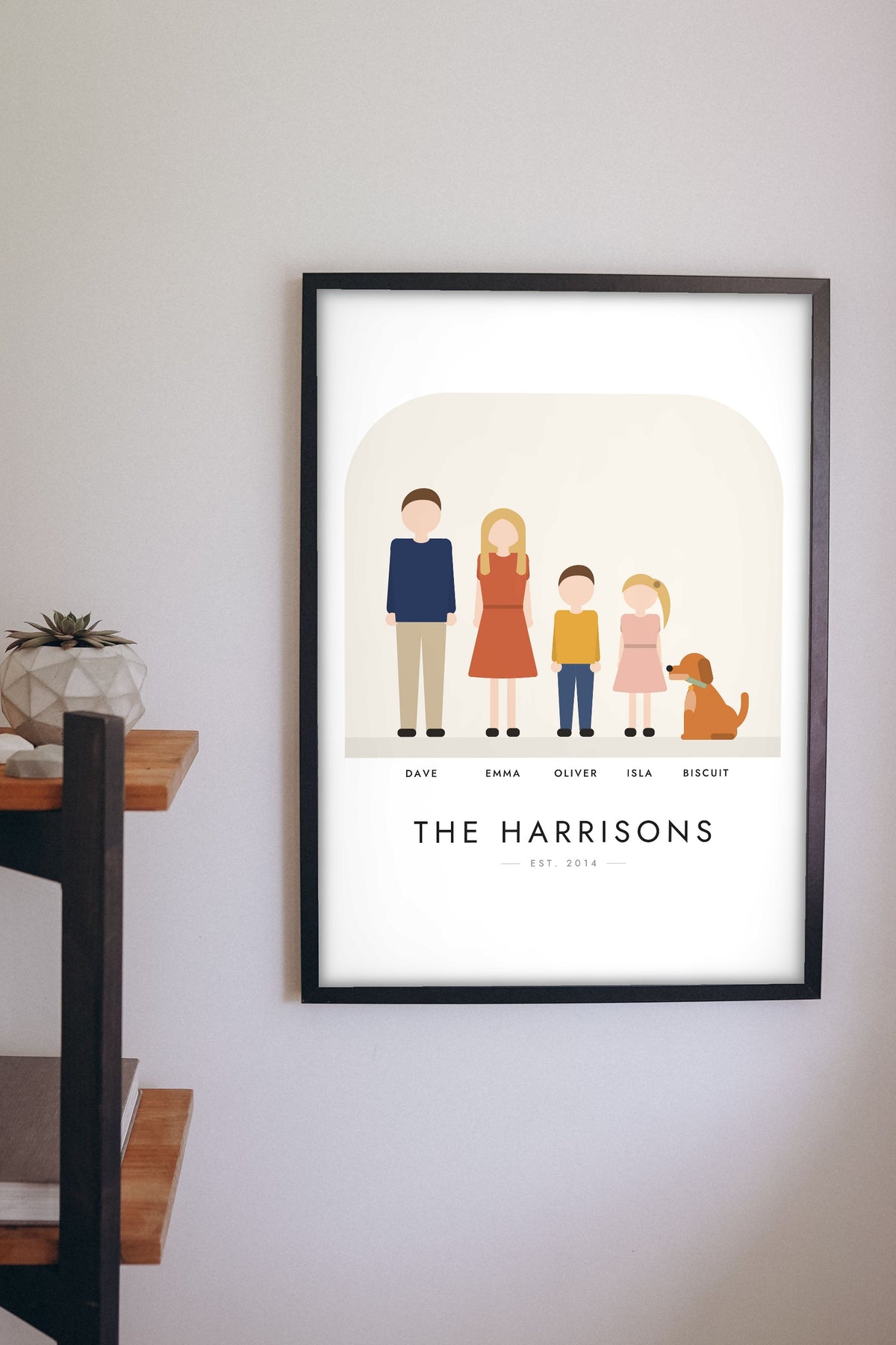 Personalised Family Portrait Illustration Print - family portrait illustration print on the living room wall