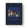 Personalised Family Portrait Illustration Print - framed navy Christmas family portrait with a baby