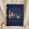 Personalised Family Portrait Illustration Print - navy Christmas version with knitted jumpers and a tree