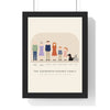 Personalised Family Portrait Illustration Print - framed cream version with three generations, a dog and a cat