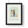 Personalised Family Portrait Illustration Print - framed sage version for a newly married couple and their dog