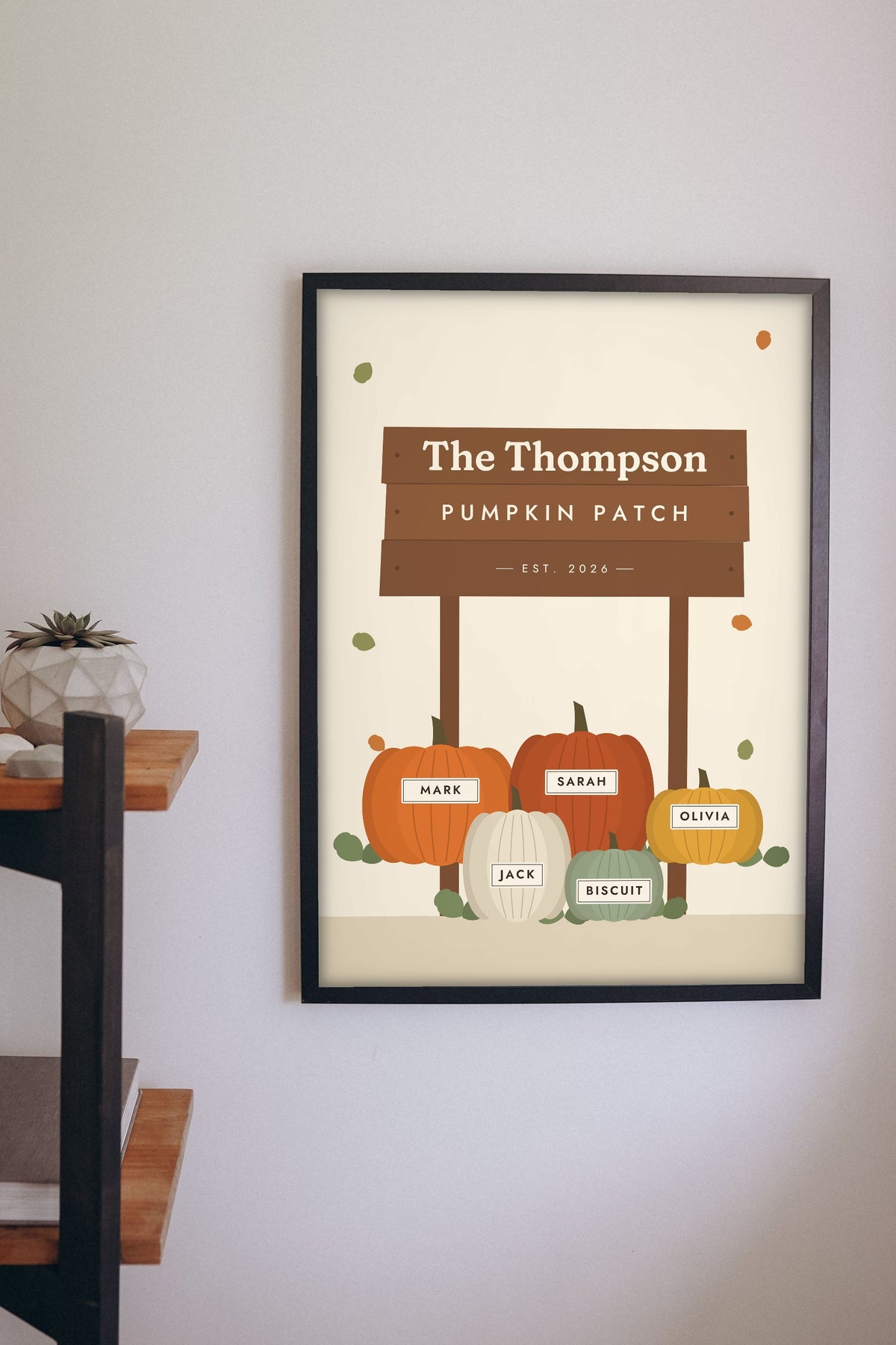 Personalised Family Pumpkin Patch Print - pumpkin patch family print on a kitchen wall