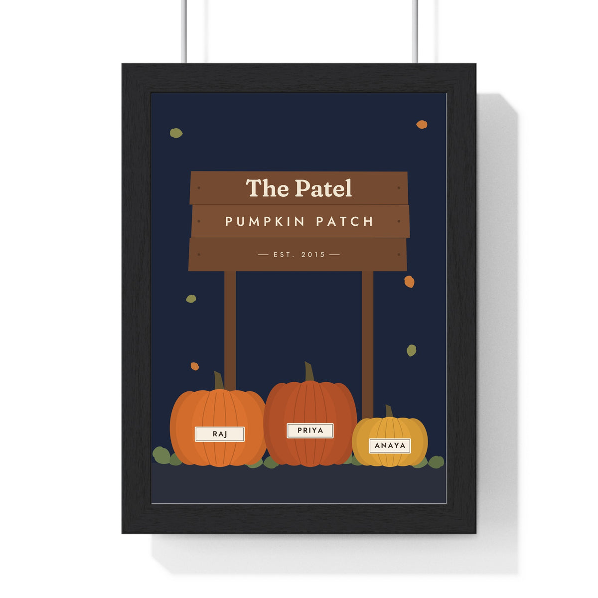 Personalised Family Pumpkin Patch Print - navy version for a family of three