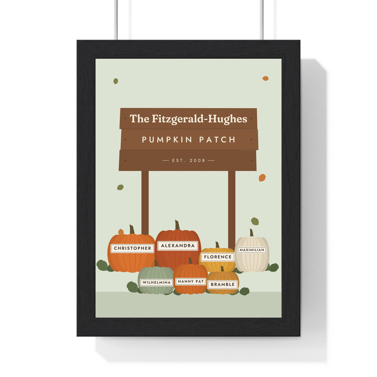 Personalised Family Pumpkin Patch Print - sage version with seven pumpkins