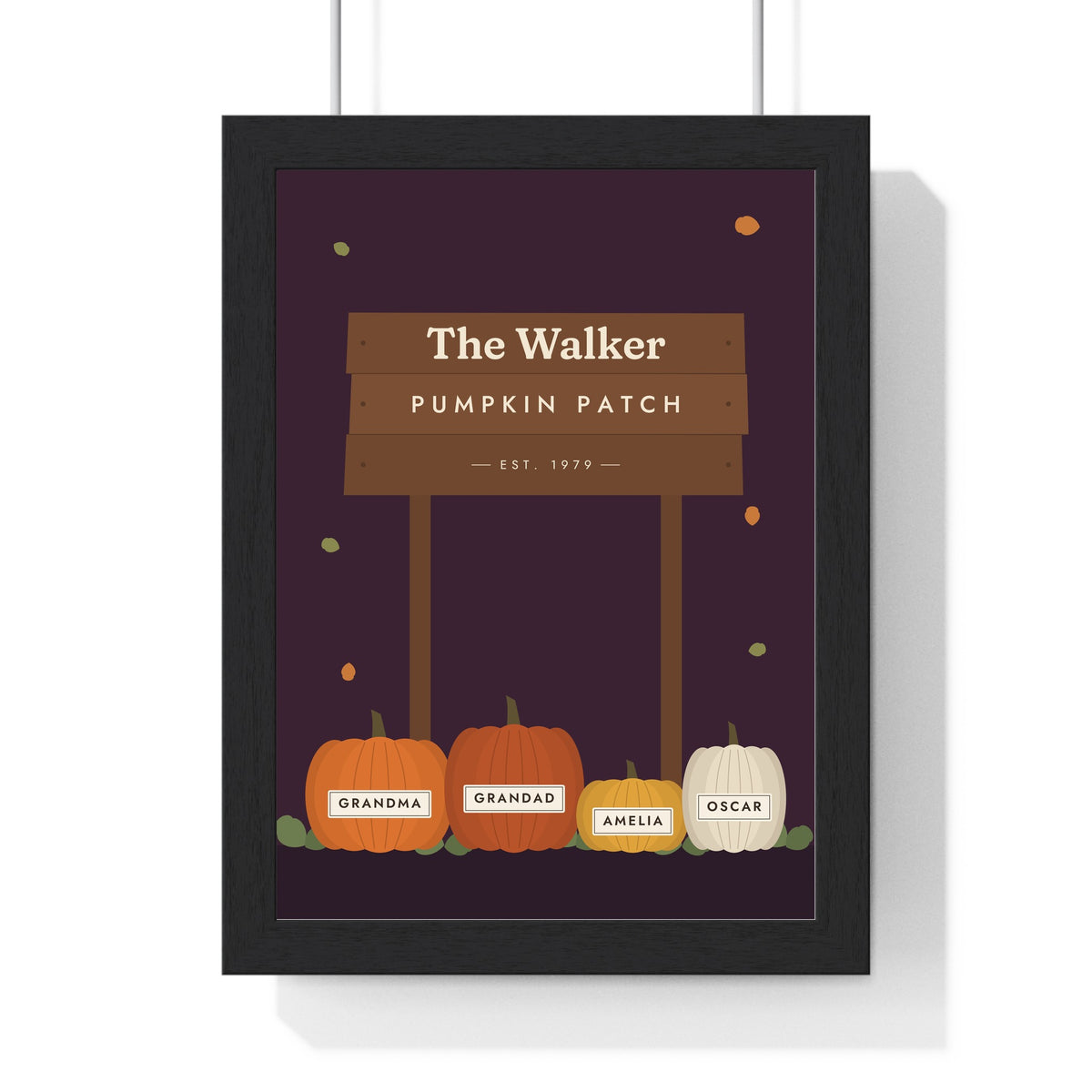 Personalised Family Pumpkin Patch Print - plum version for grandparents