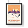 Personalised Retro Family Ski Print - framed sunset orange ski print with six family skiers