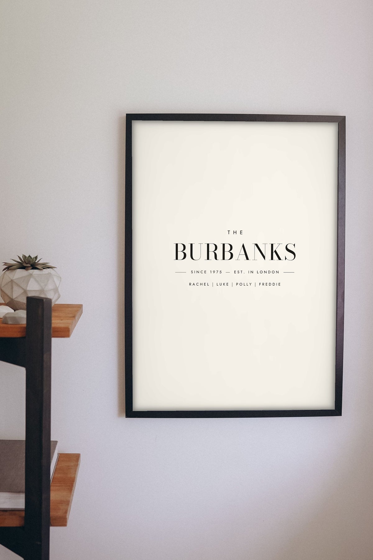 Personalised Family Surname Print - cream surname print on a living room wall