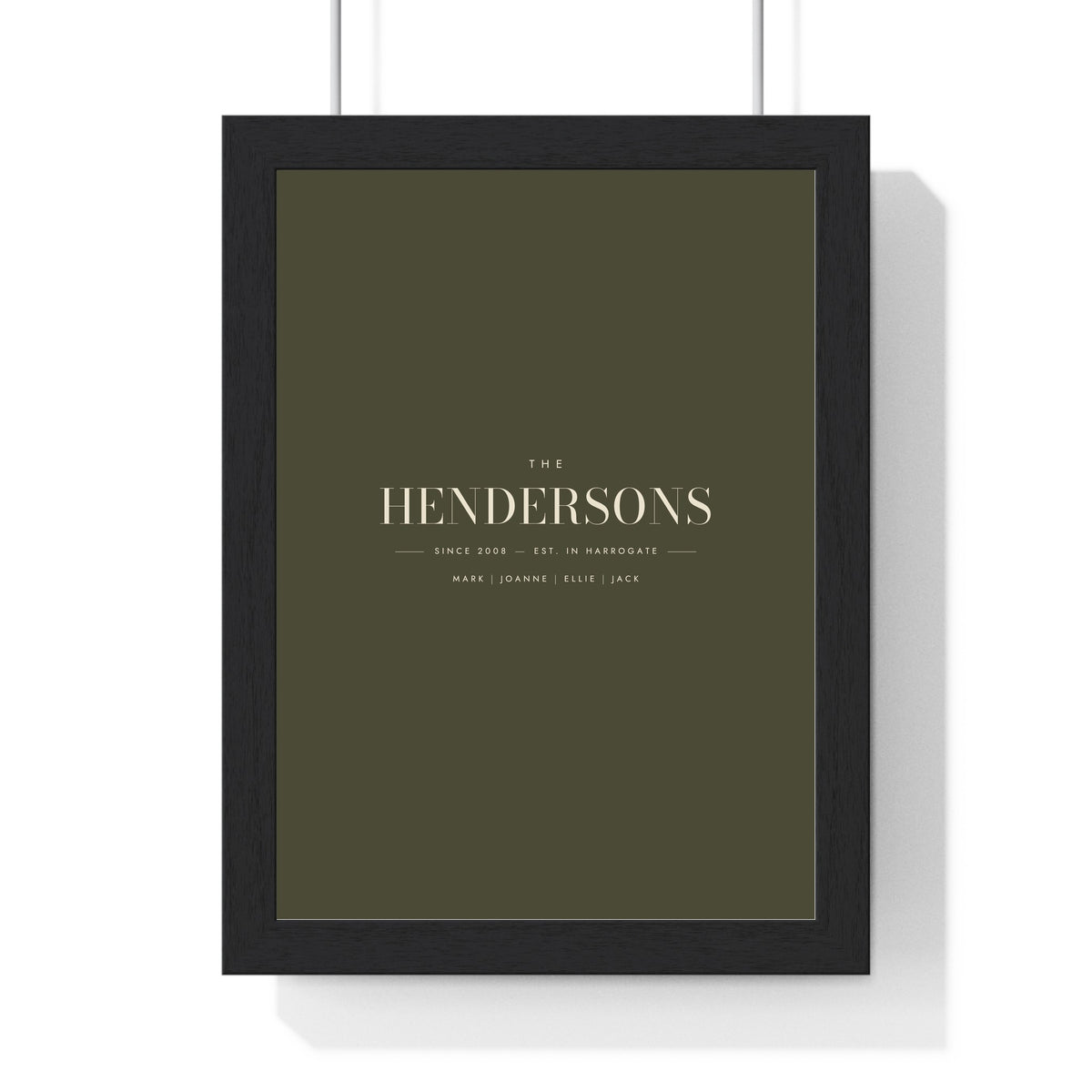 Personalised Family Surname Print - framed olive and cream family name print