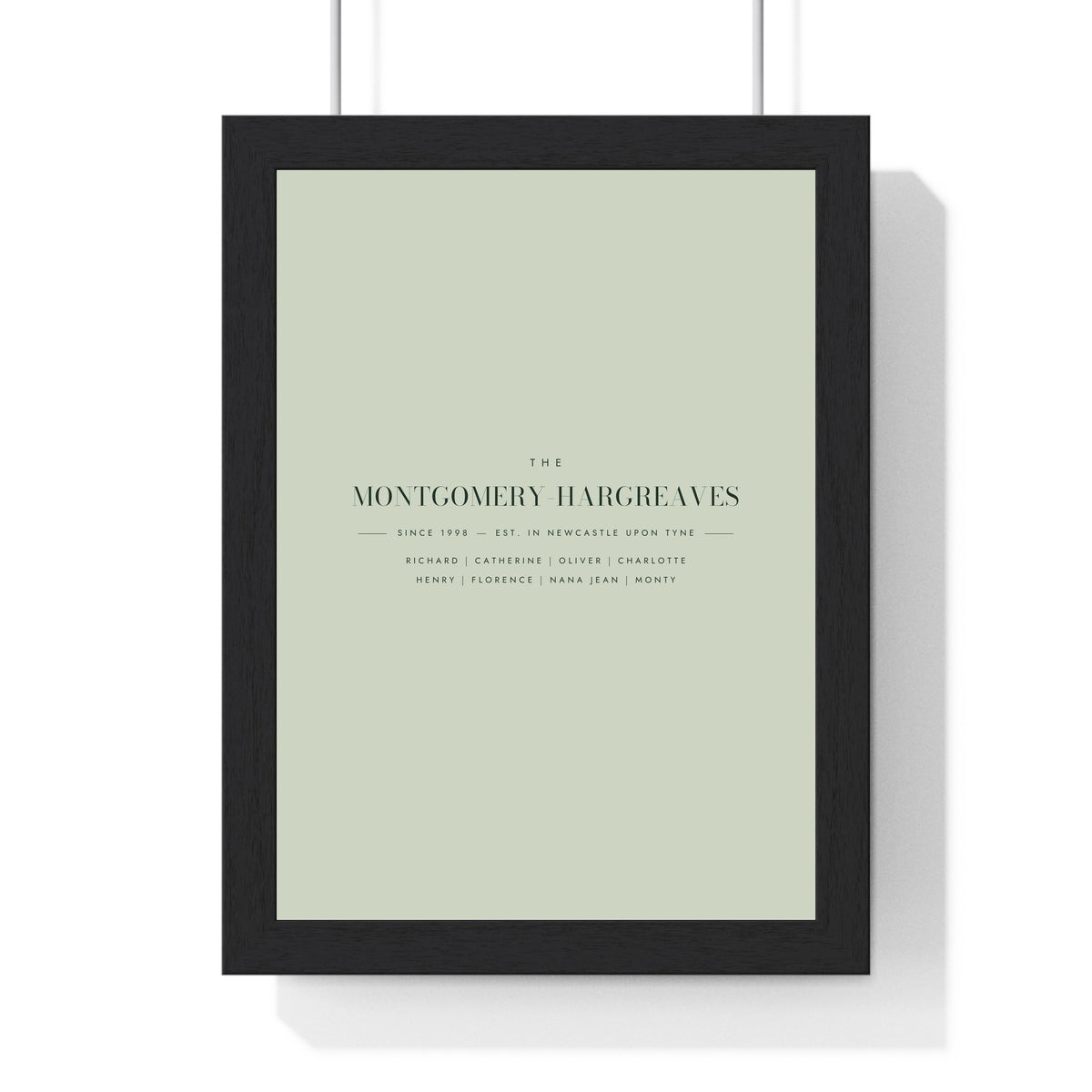 Personalised Family Surname Print - framed sage print with a long double-barrelled surname