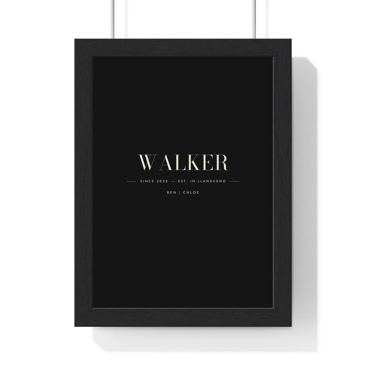 Personalised Family Surname Print - framed black wedding surname print for Ben and Chloe Walker