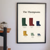 Personalised Family Welly Boot Print - family welly boot print on the hallway wall