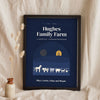 Personalised Farm Print - navy Welsh family farm version with all six animals