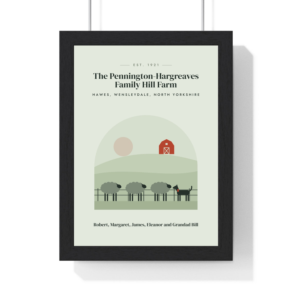 Personalised Farm Print - sage hill farm version with sheep and a sheepdog