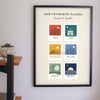 Personalised Favourite Places Stamp Print - favourite places stamp print on the living room wall