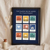 Personalised Favourite Places Stamp Print - navy version with nine stamps, from where we met to New York